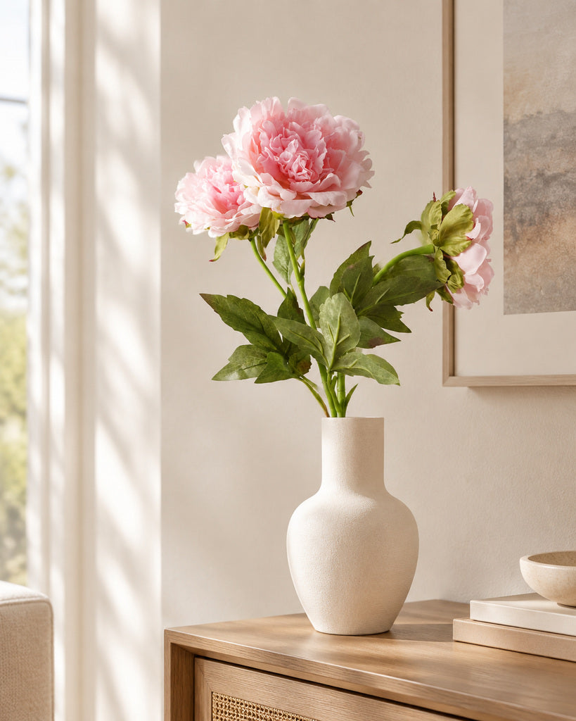 Light Pink 3-Stem Artificial Peony Bouquet - 60 cm