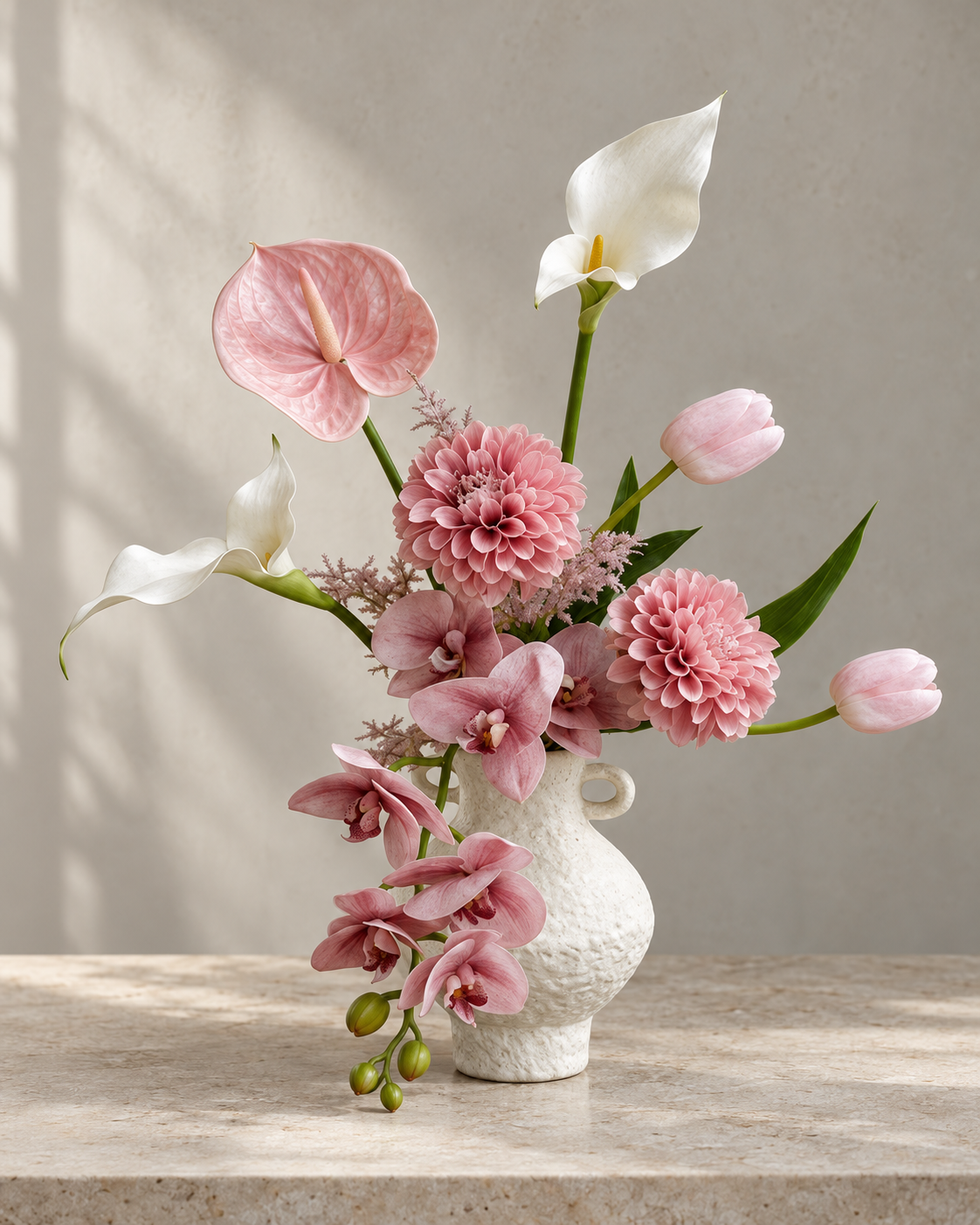 Dusty Blush Dahlia & Orchid Faux Floral Arrangement