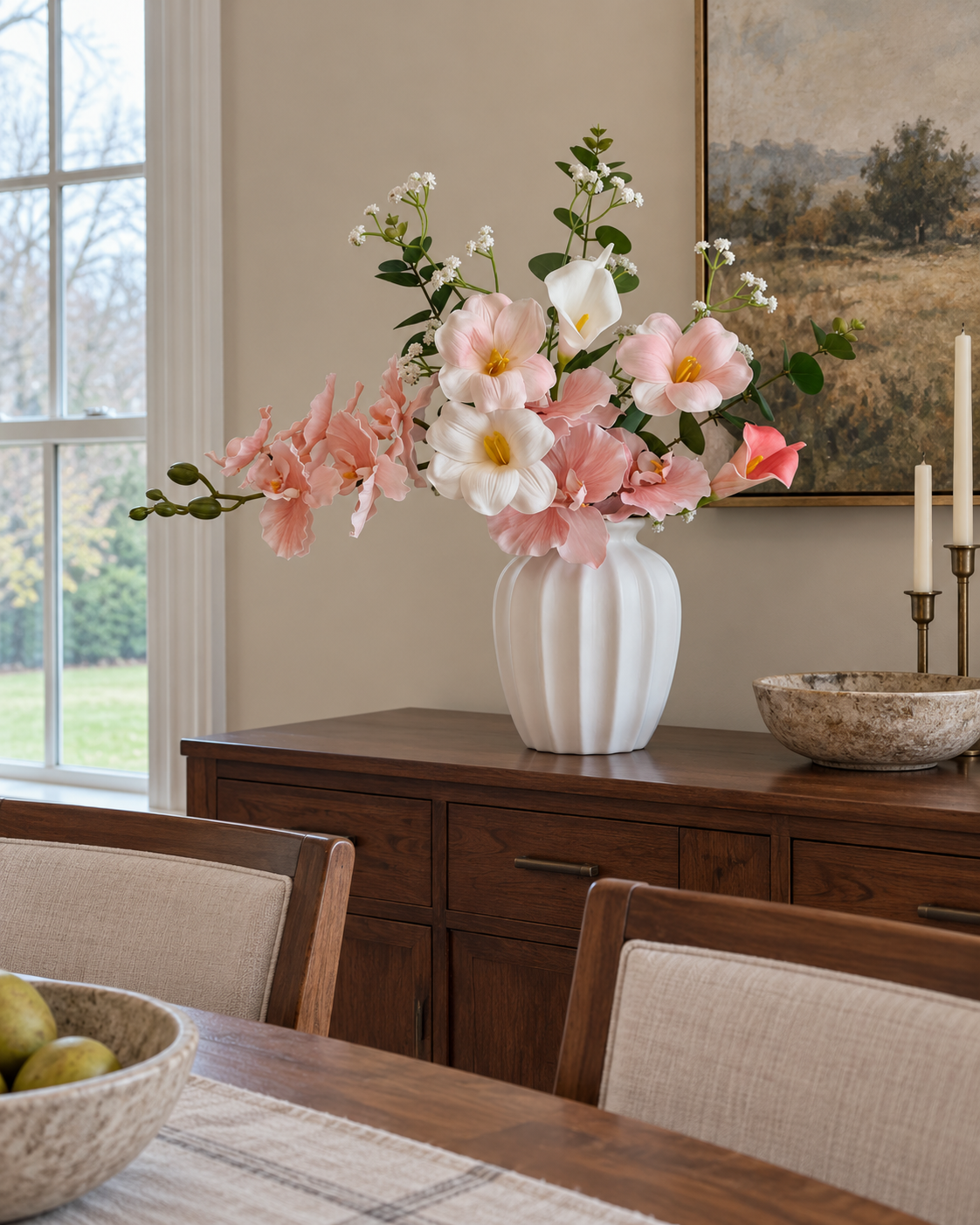 Blush & Ivory Orchid and Tulip Faux Floral Arrangement
