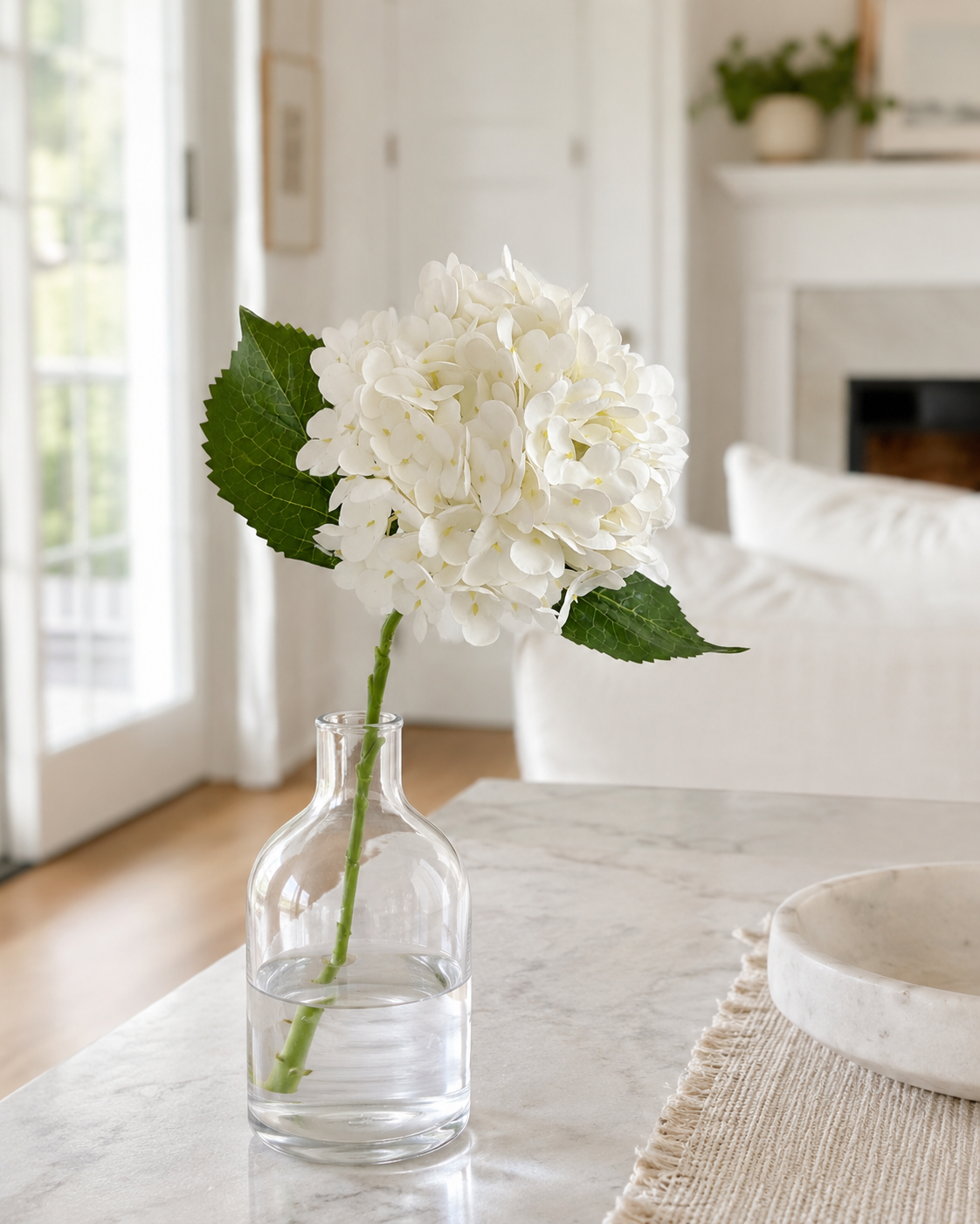 White Fabric Artificial Hydrangea Stem - 51 cm