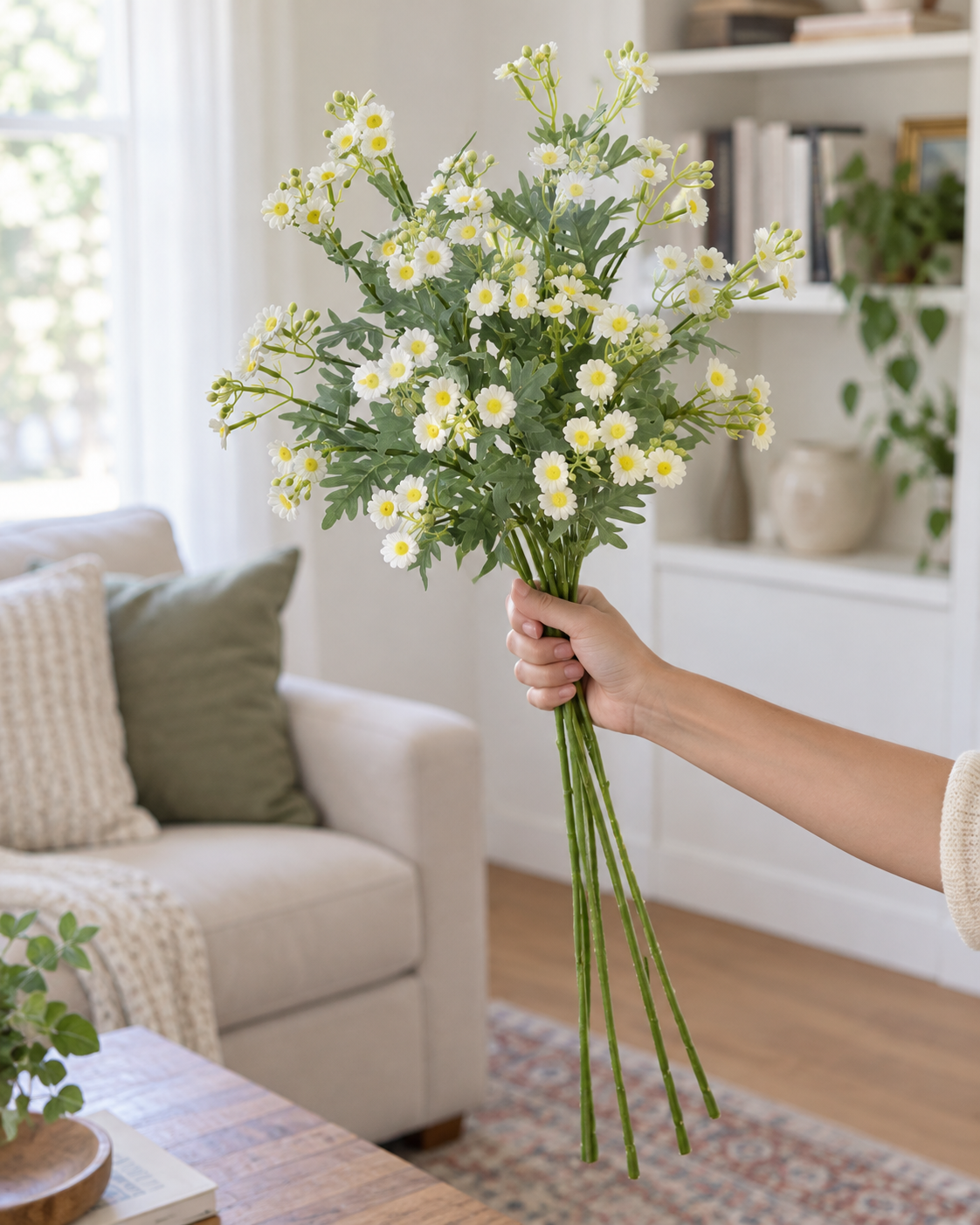 Meadow White Daisy Faux Floral Bouquet (5 Stems)