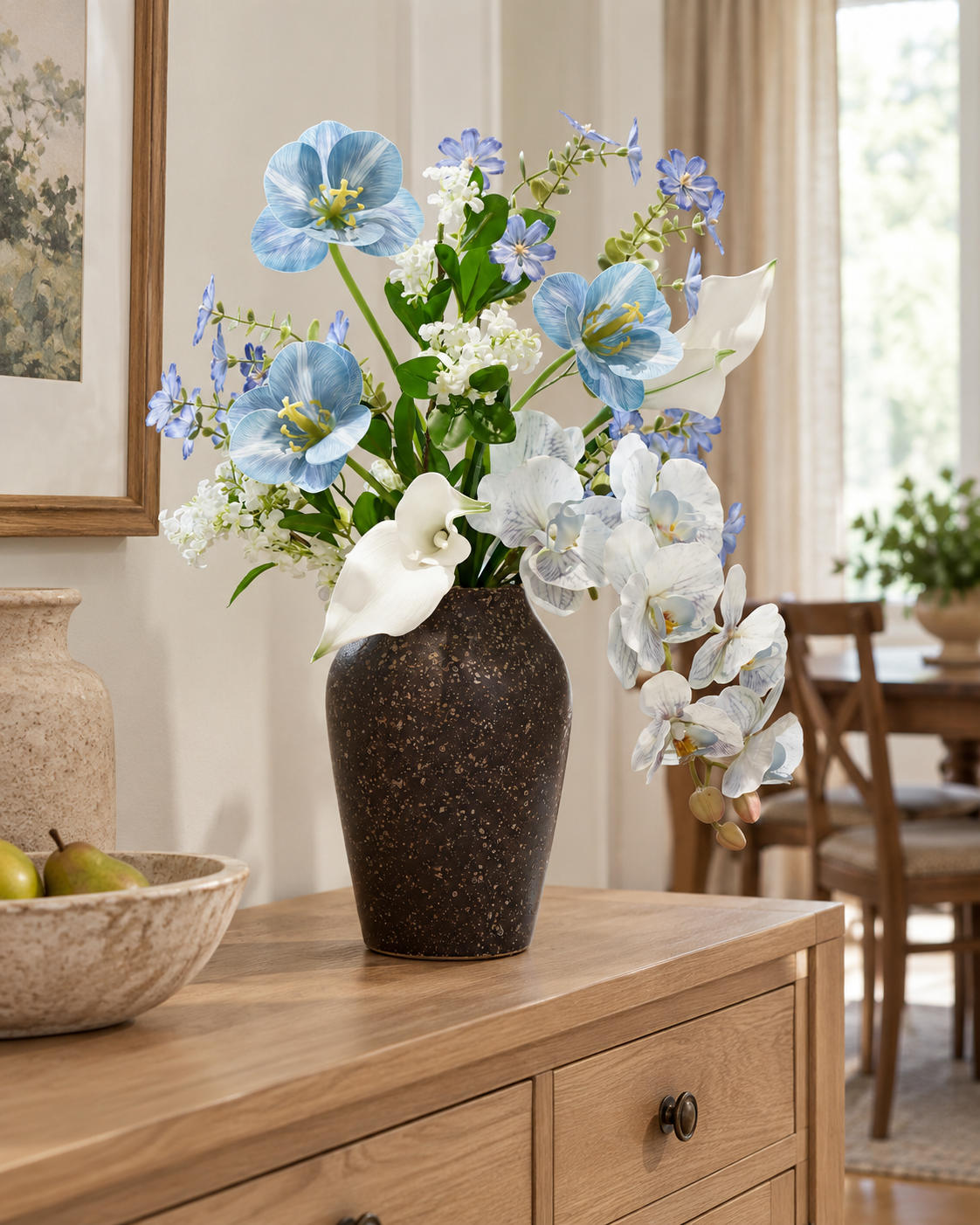 Spring Whispers Sky Blue Orchid & Tulip Faux Floral Bouquet