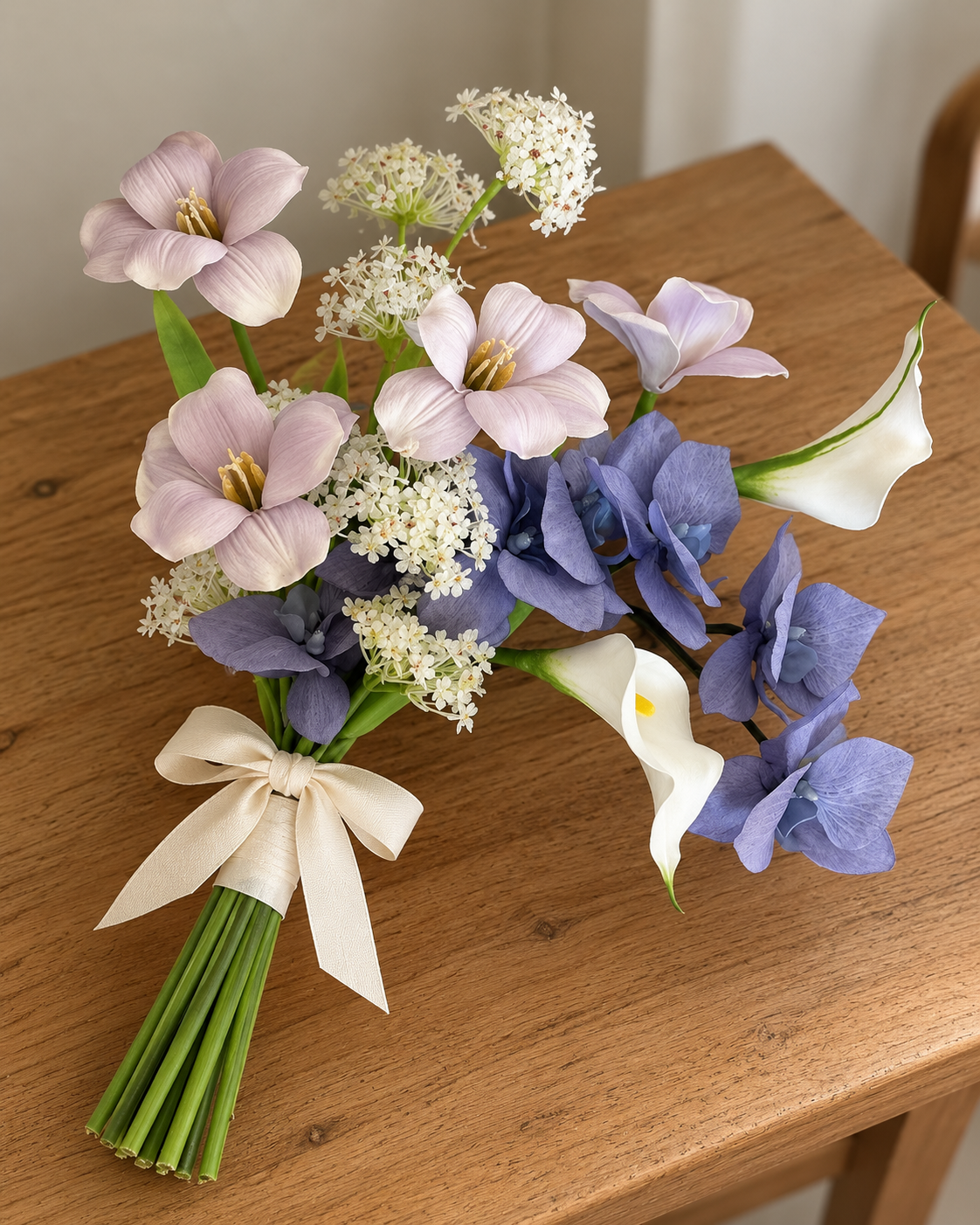 Dusty Blue Orchid & Calla Lily Faux Floral Bouquet