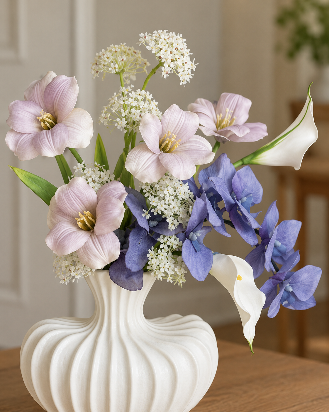 Dusty Blue Orchid & Calla Lily Faux Floral Bouquet