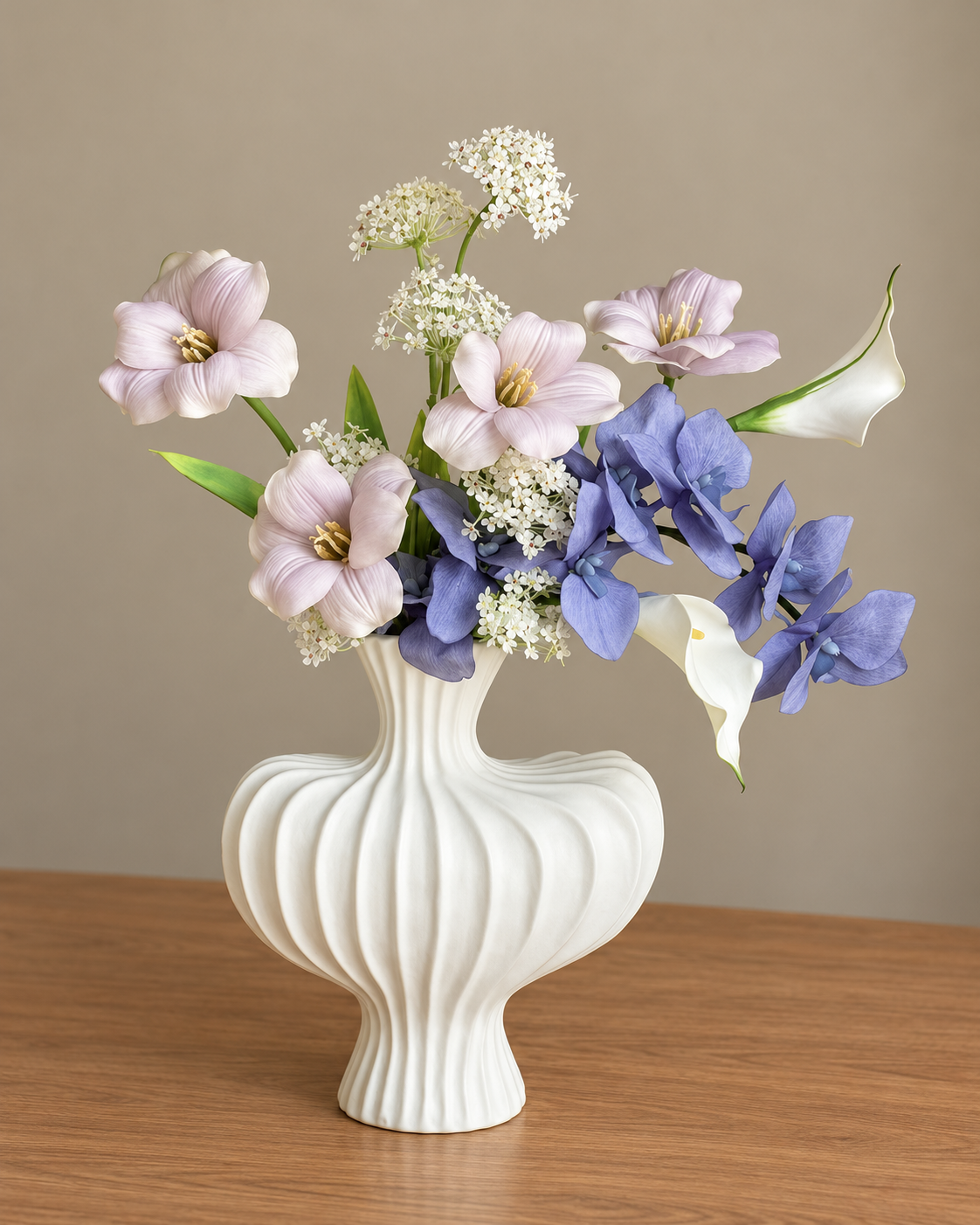 Dusty Blue Orchid & Calla Lily Faux Floral Bouquet