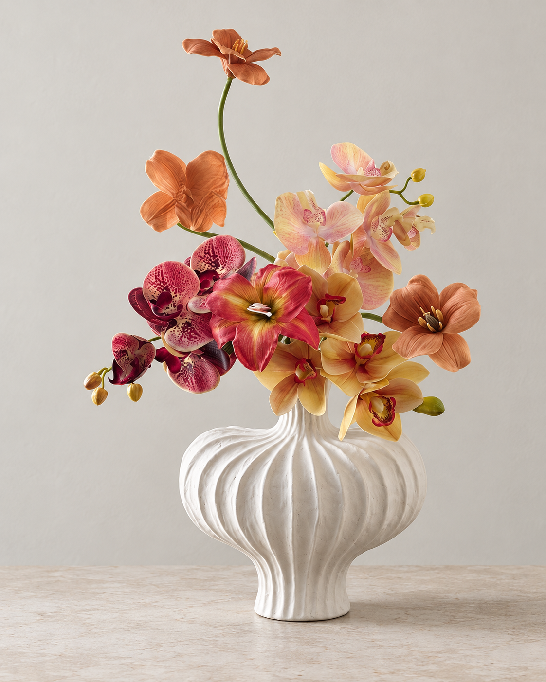 Autumn Sunset Orchid & Amaryllis Faux Floral Arrangement