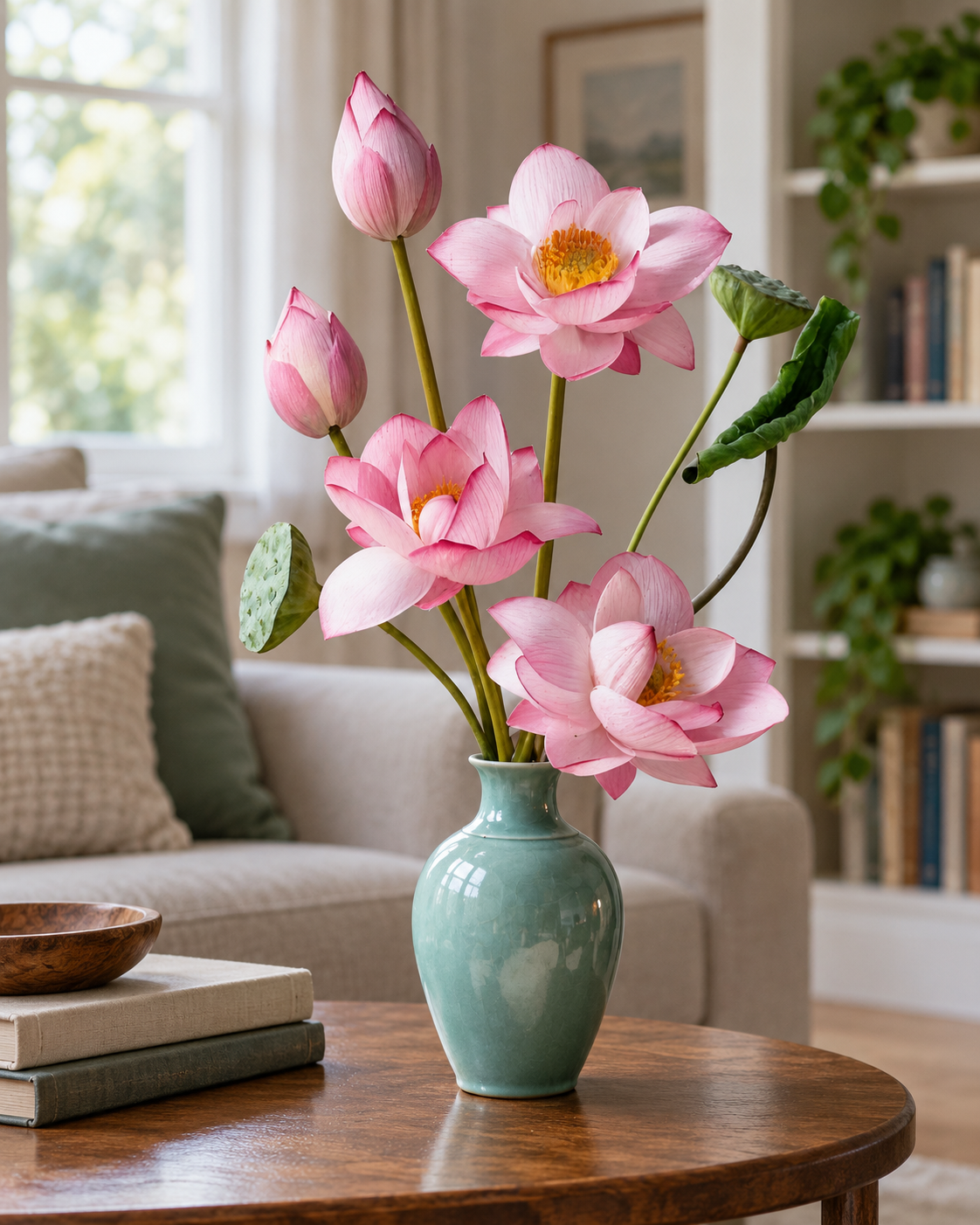 Serene Pink Lotus & Seed Pod Faux Floral Arrangement