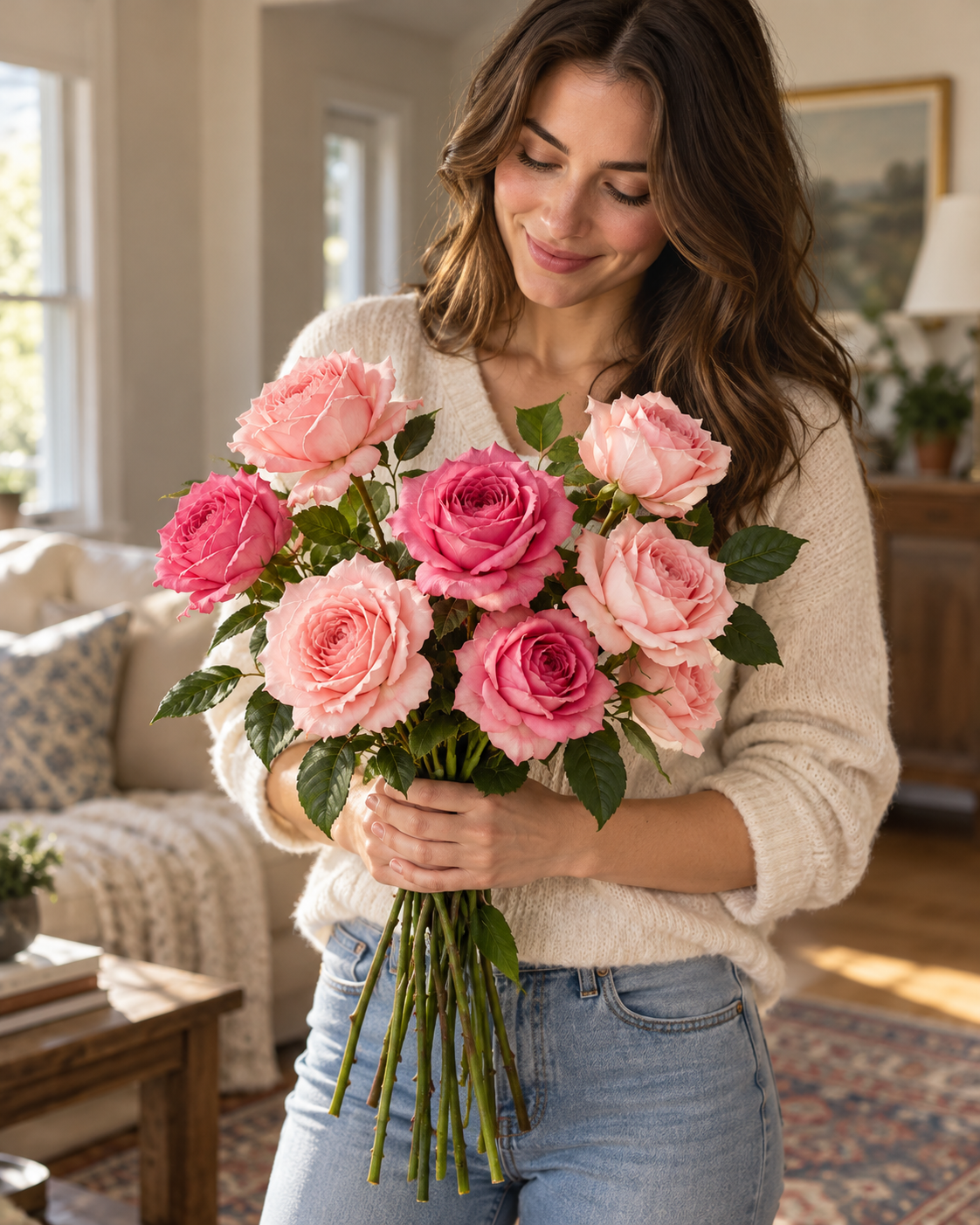 Blush & Deep Pink Rose Faux Flower Bundle