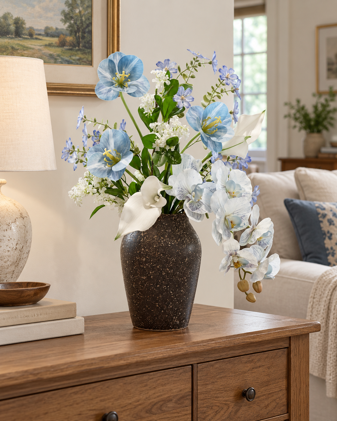 Spring Whispers Sky Blue Orchid & Tulip Faux Floral Bouquet