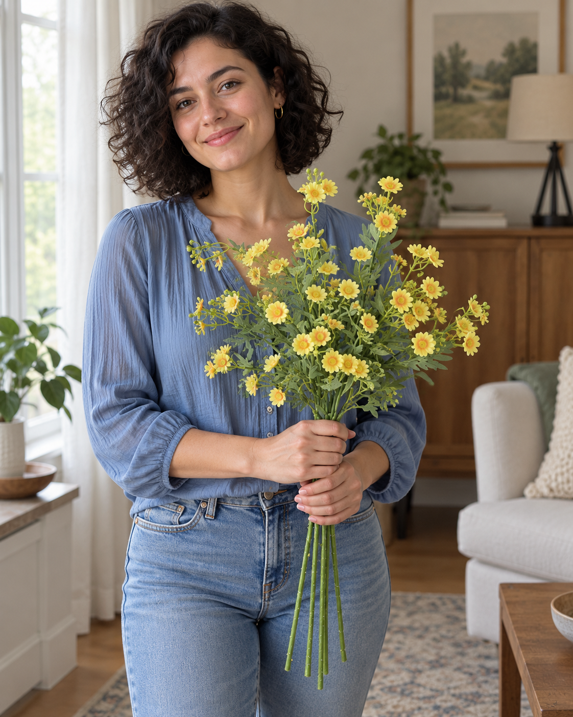 Sunlit Yellow Daisy Faux Floral Bouquet (5 Stems)