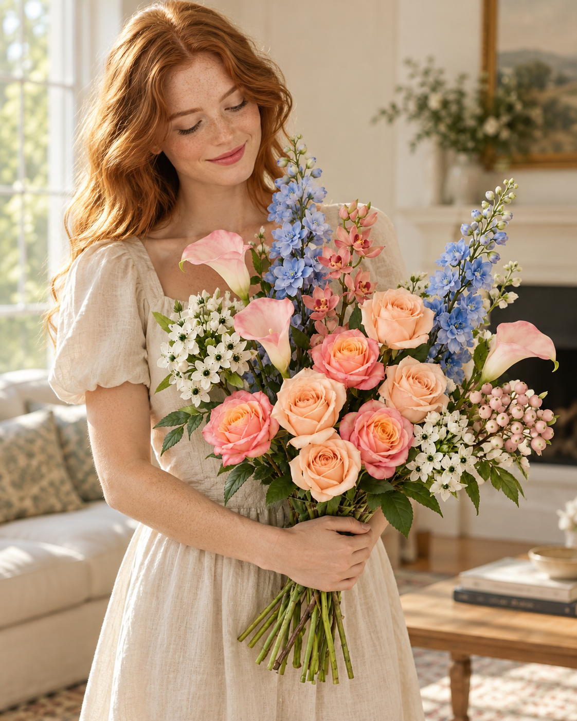 Blush, Peach & Blue Garden Faux Flower Bundle