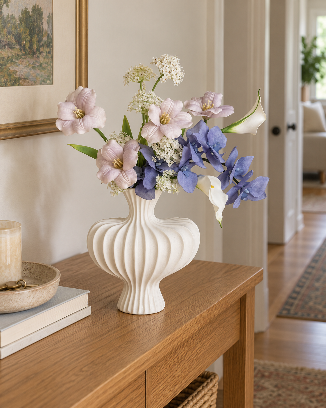 Dusty Blue Orchid & Calla Lily Faux Floral Bouquet