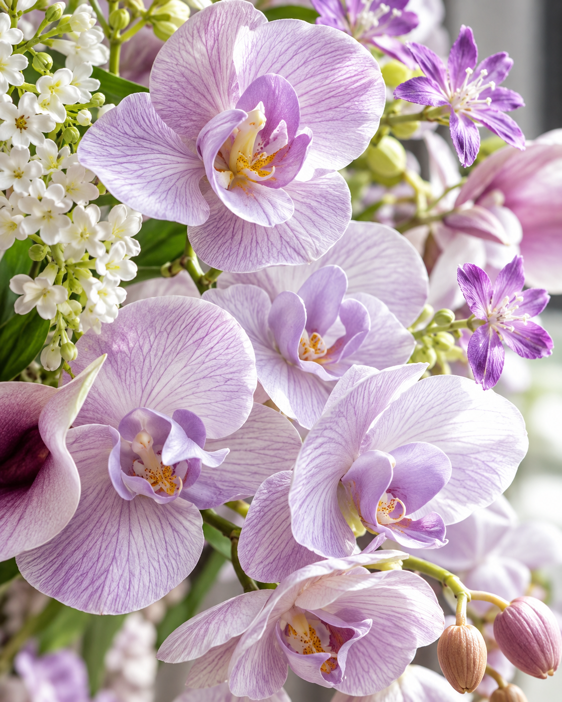 Spring Whispers Lilac Orchid & Tulip Faux Floral Bouquet