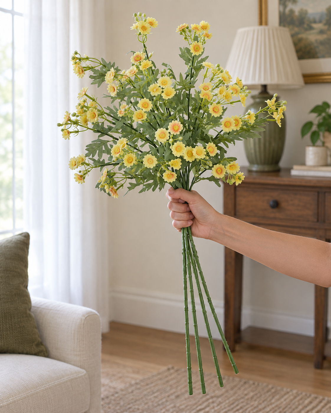 Sunlit Yellow Daisy Faux Floral Bouquet (5 Stems)