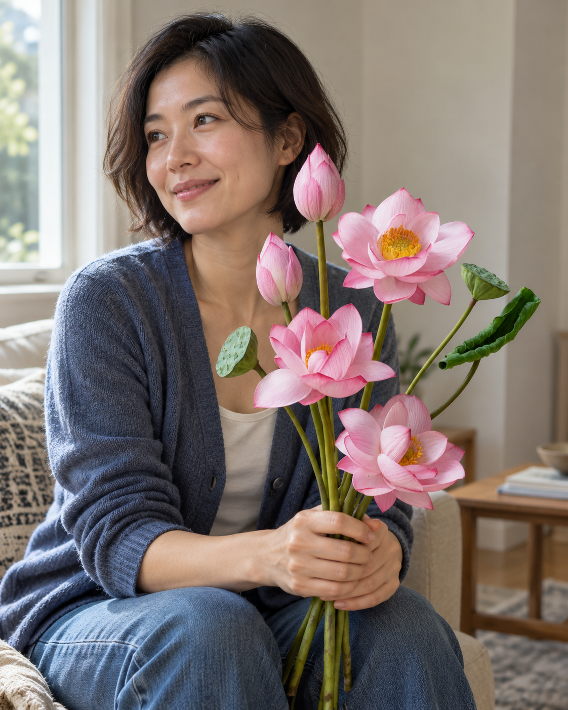 Serene Pink Lotus & Seed Pod Faux Floral Arrangement