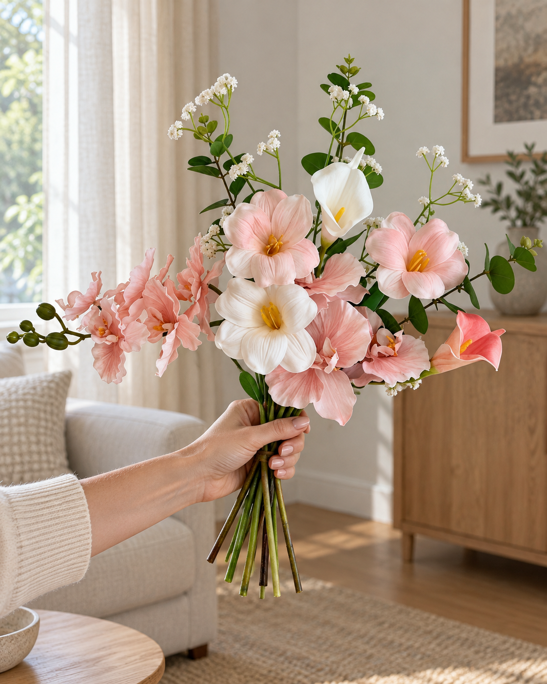 Blush & Ivory Orchid and Tulip Faux Floral Arrangement