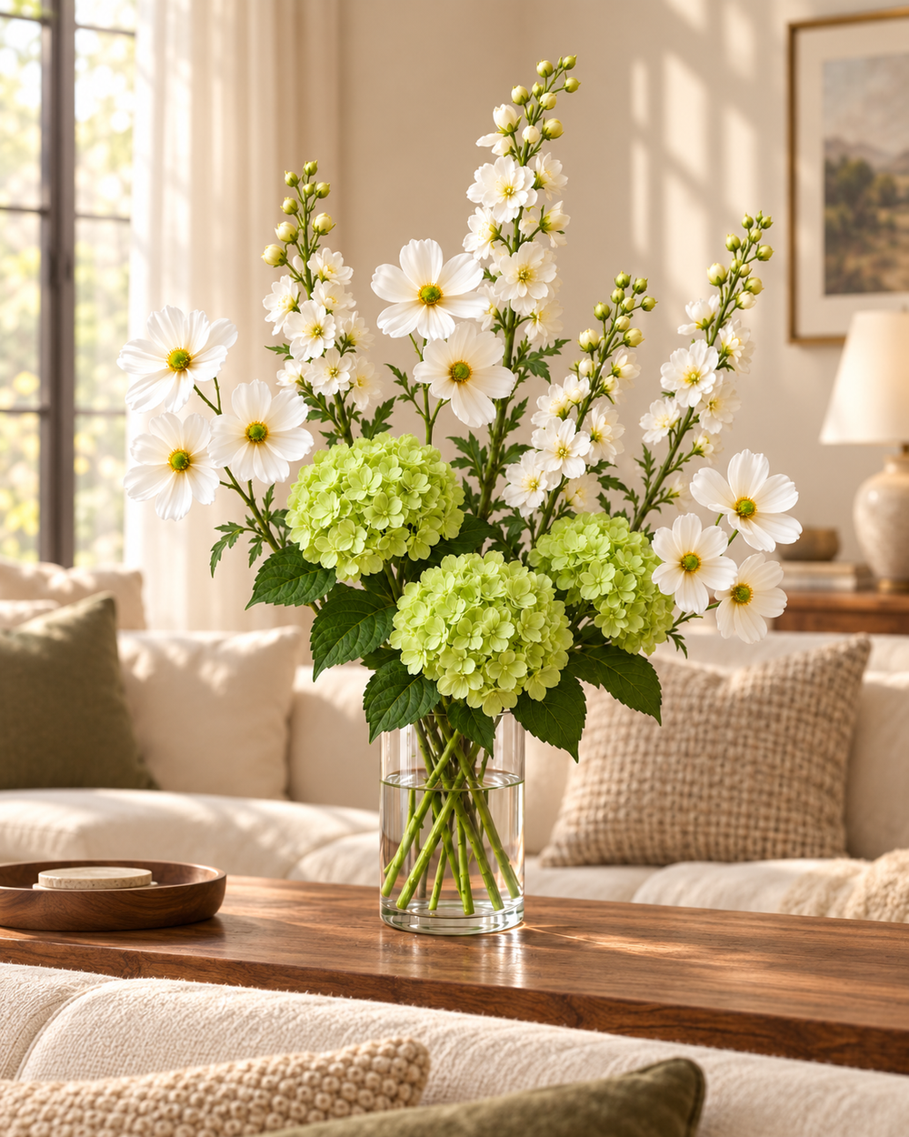 White & Green Garden Faux Flower Bundle