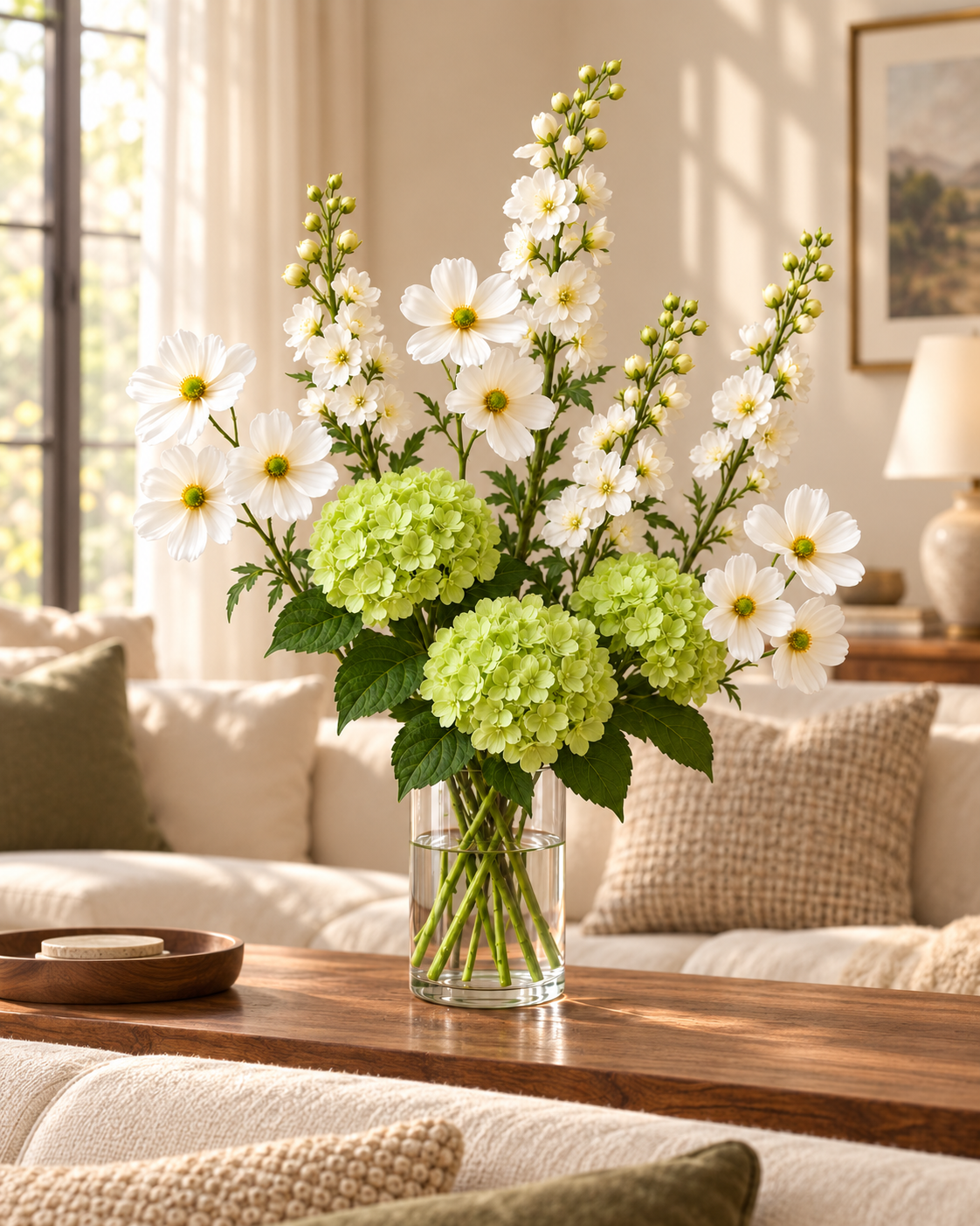White & Green Garden Faux Flower Bundle
