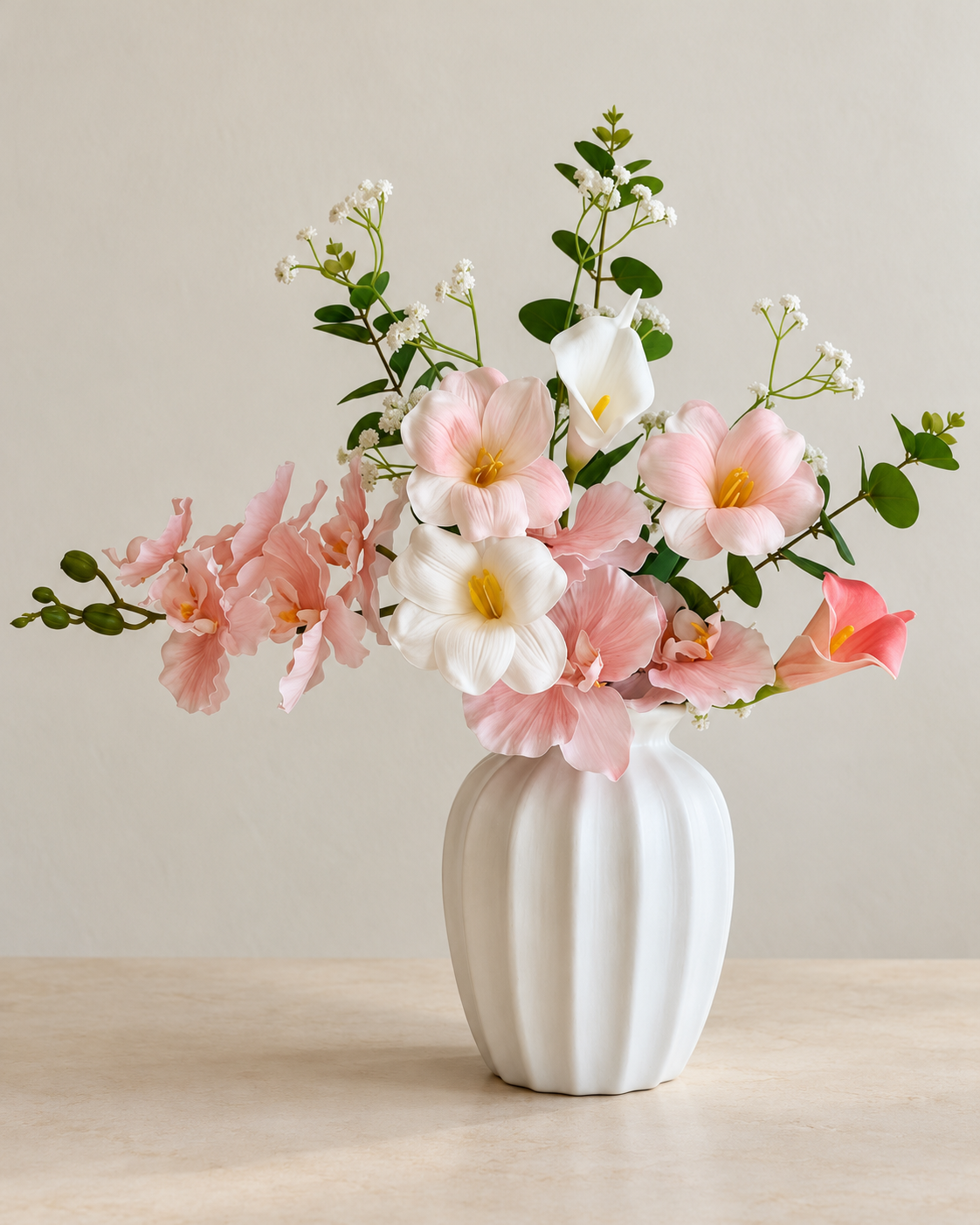 Blush & Ivory Orchid and Tulip Faux Floral Arrangement
