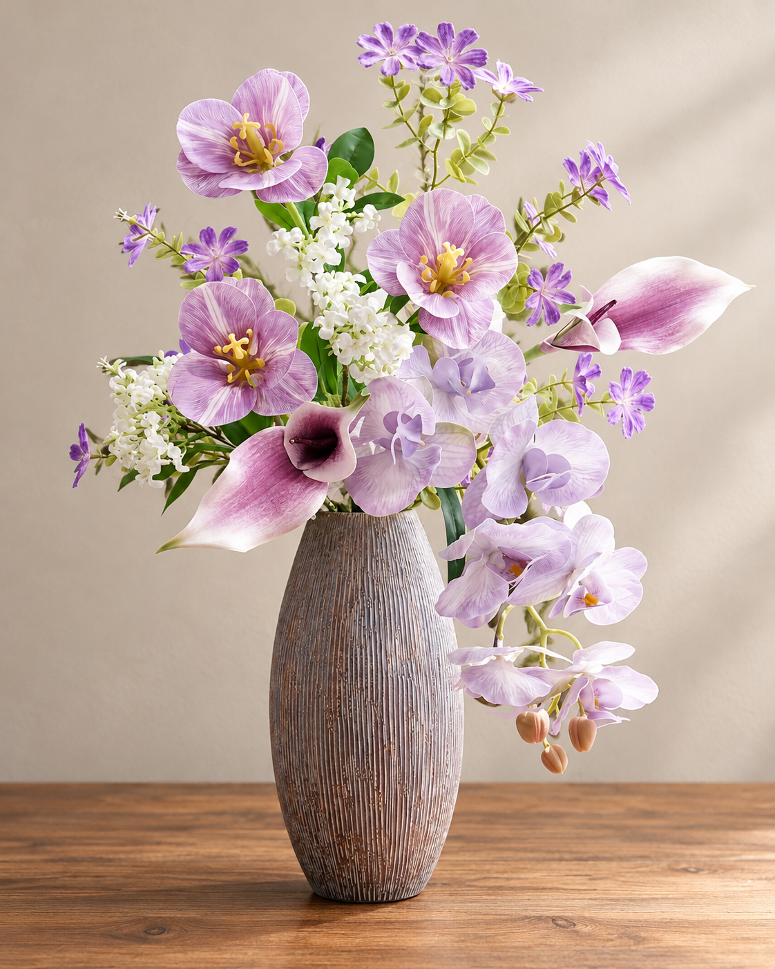 Spring Whispers Lilac Orchid & Tulip Faux Floral Bouquet