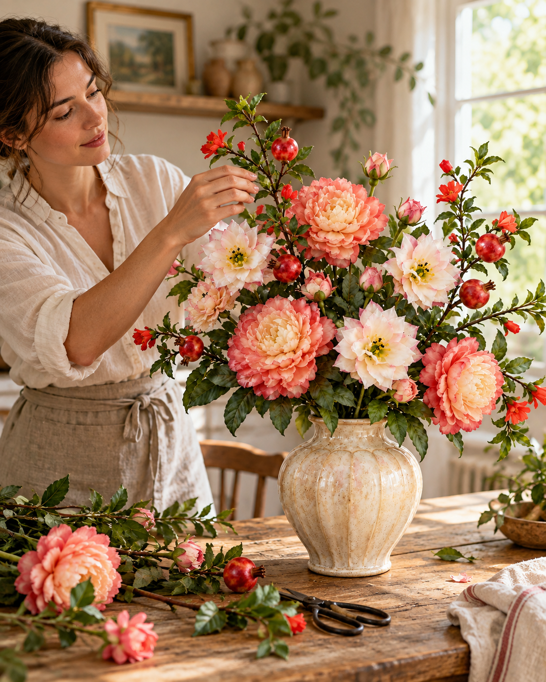 Coral Peony & Pomegranate Autumn Faux Flower Bundle