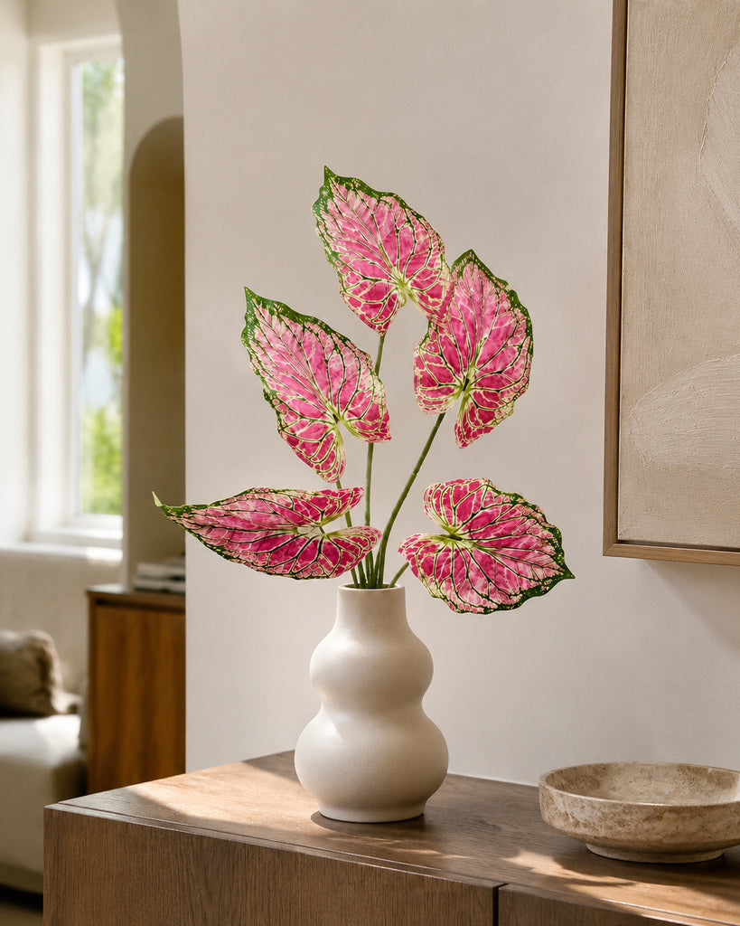 Pink Artificial Alocasia Leaf Spray - 70 cm