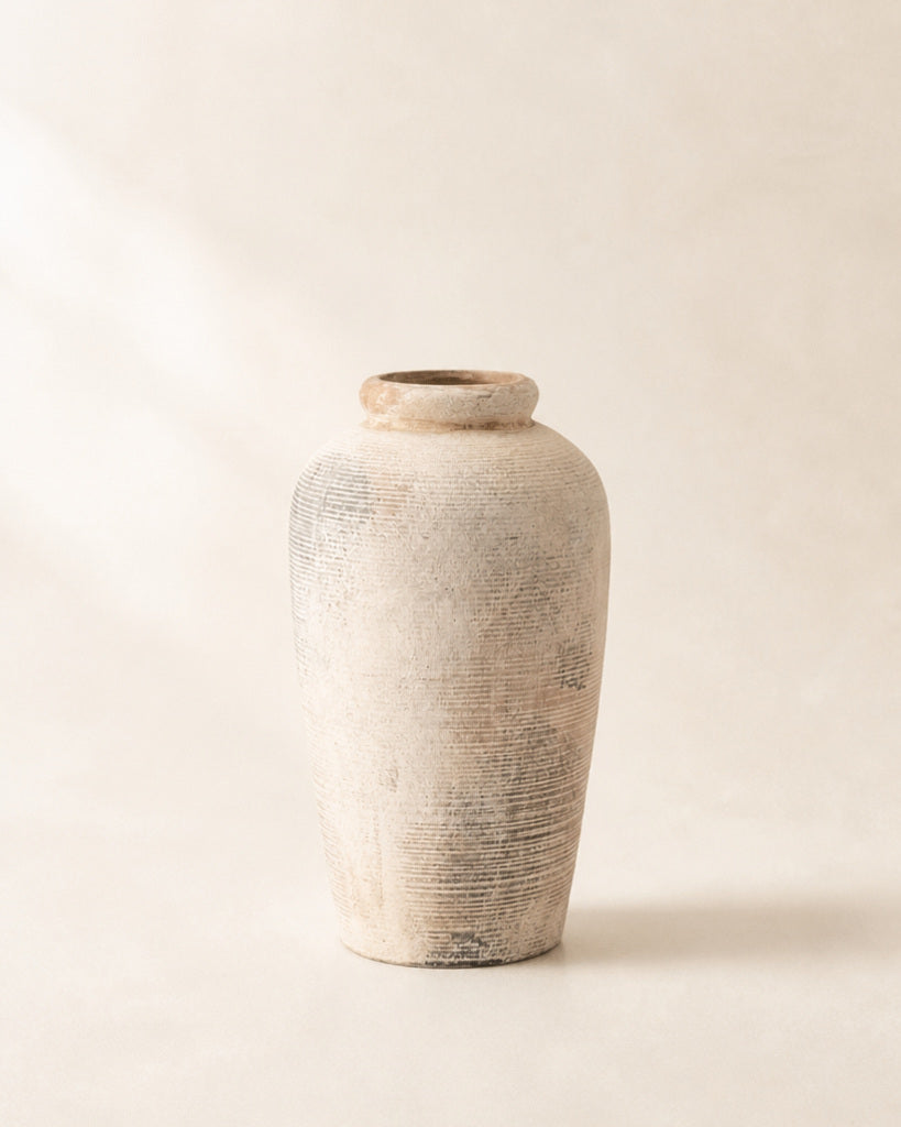 Antique Beige Textured Ceramic Vase - 11"