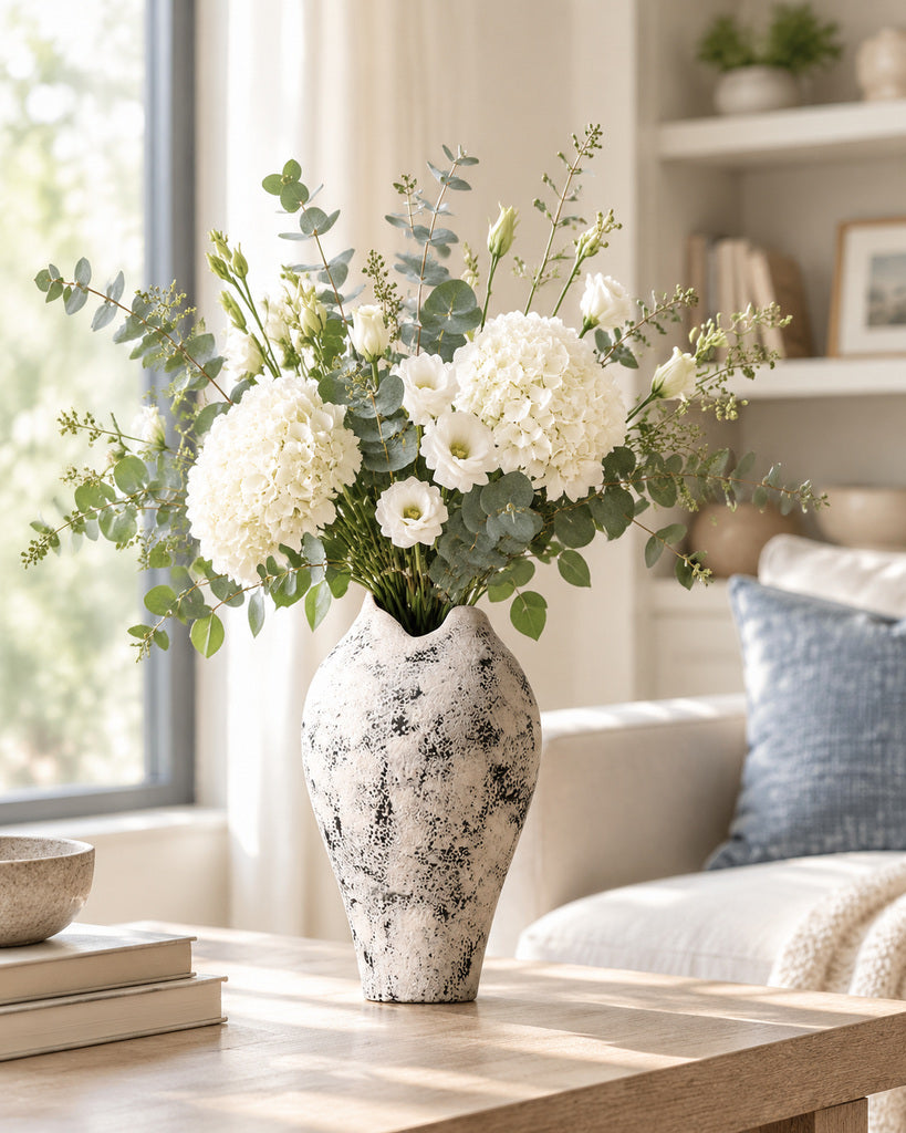 Weathered Ivory Organic Asymmetrical Textured Vase - 13.1"