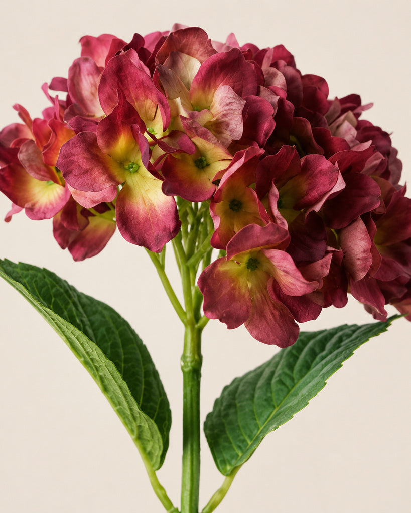 Purple Green Soft-Touch Artificial Hydrangea Stem - 47 cm