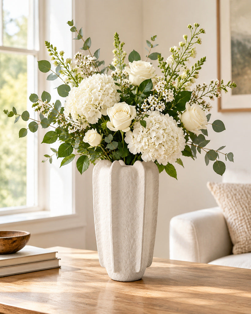 Ivory Starfruit-Petal Sculptural Vase - 9.1"