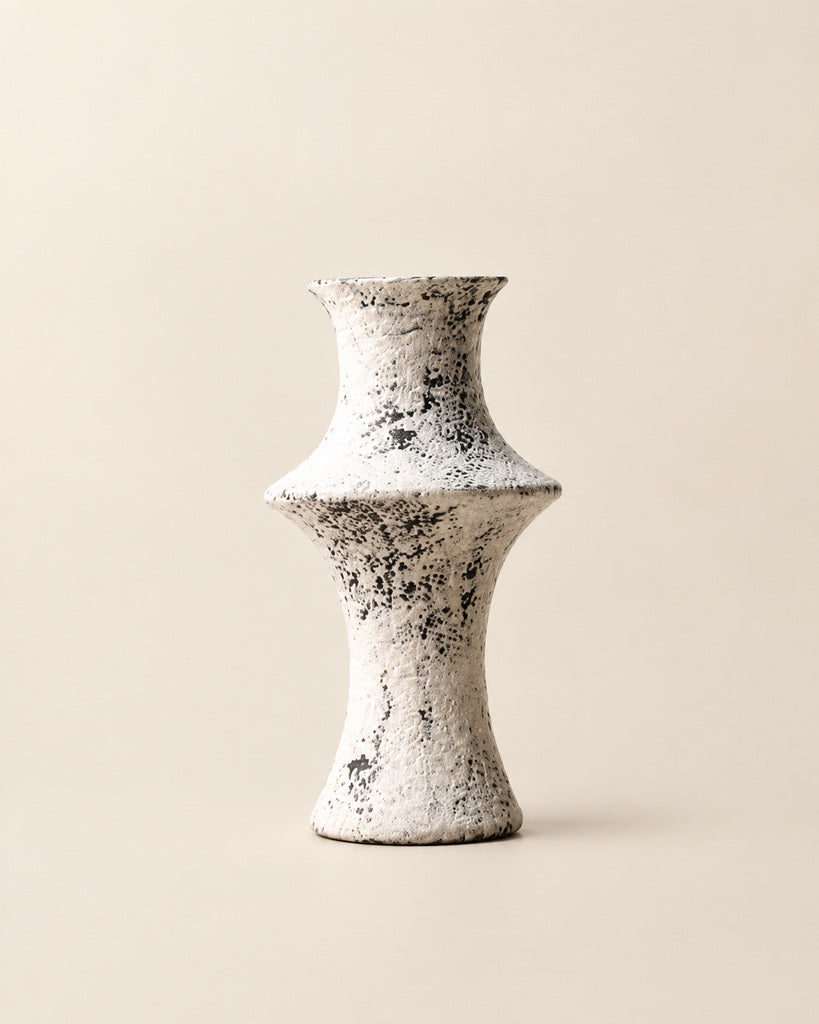 Weathered Ivory Spindle-Form Textured Sculptural Vase - 9.8"
