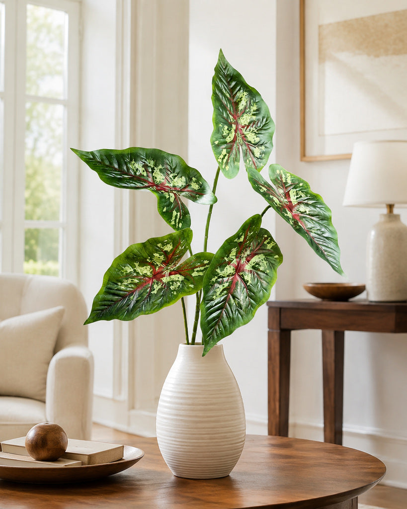 Red Green Artificial Alocasia Leaf Spray - 70 cm