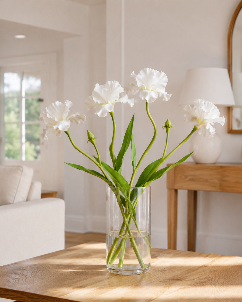 White Soft Rubber & Fabric Artificial Iris Stem - 70 cm