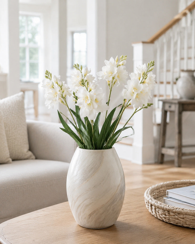 White Film-Texture Artificial Freesia Stem - 63 cm