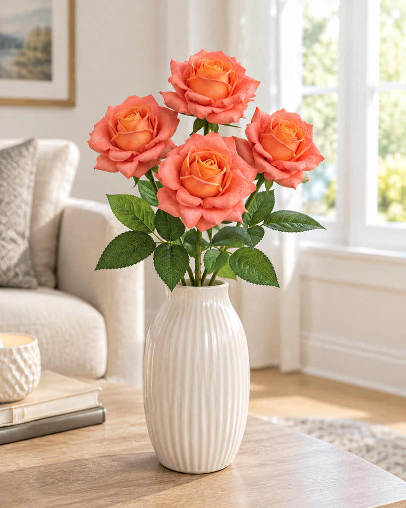 Orange Soft-Touch Artificial Rose Stem - 73 cm