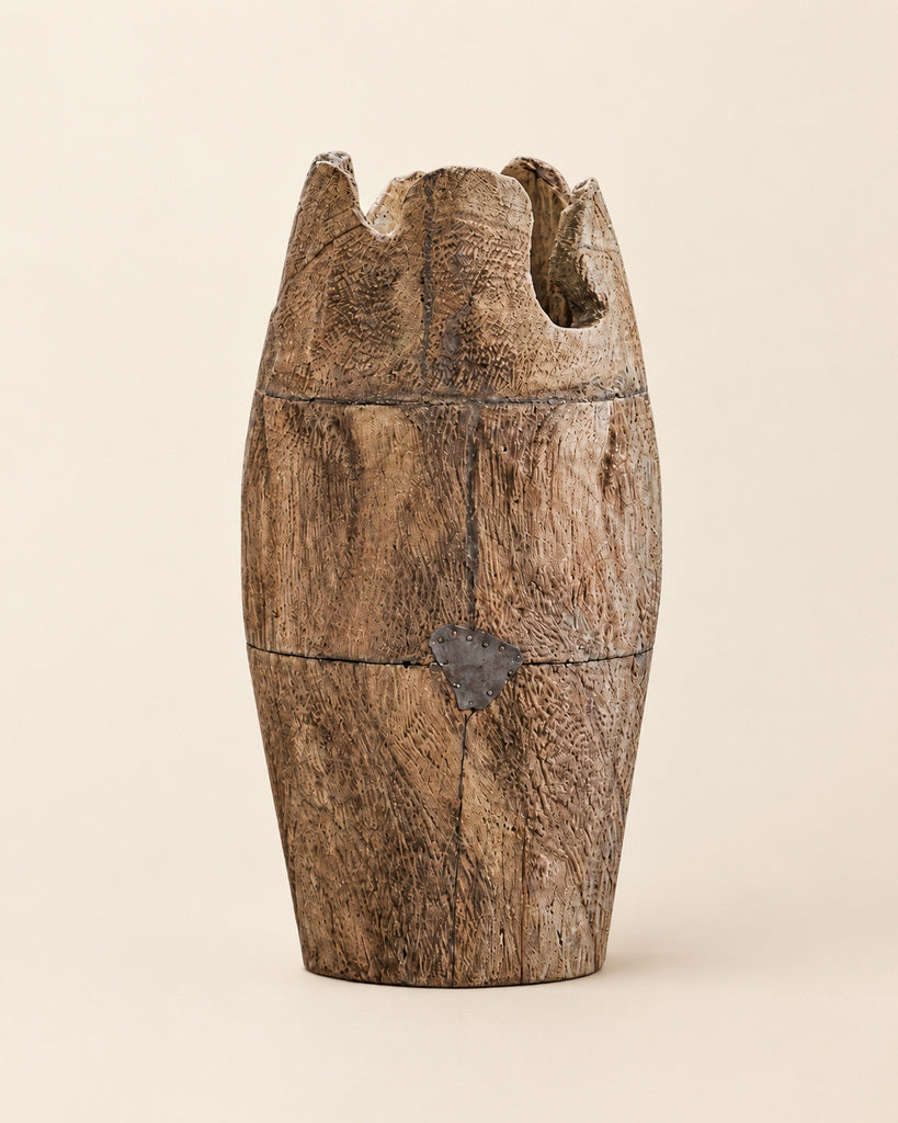 Natural Brown Irregular Rim Handcrafted Wood Vase with Glass Insert - 10.6"