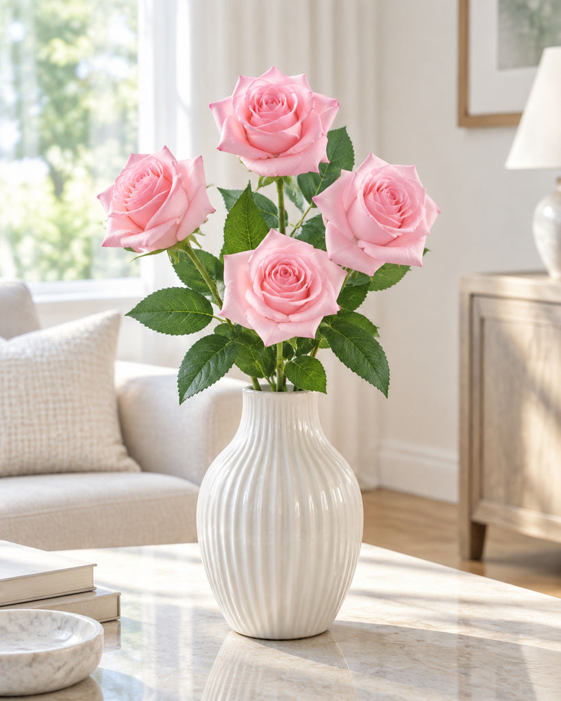 Pink Soft-Touch Artificial Rose Stem - 73 cm