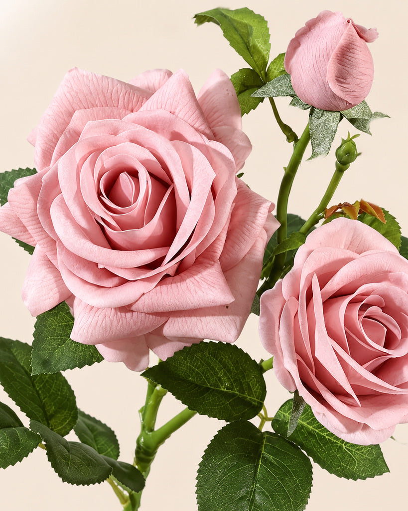 Dusty Pink 3-Head Princess Rose Faux Flower Stem - 75cm