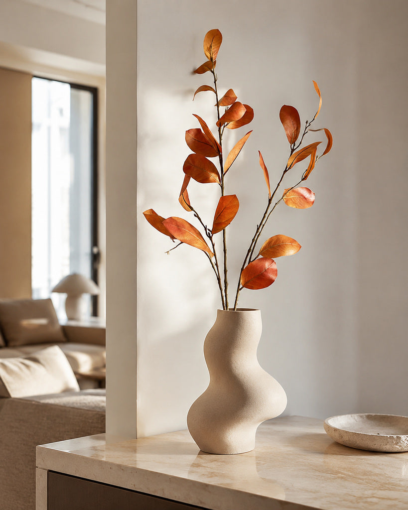 Orange Brown Artificial Crape Myrtle Leaf Branch - 116 cm