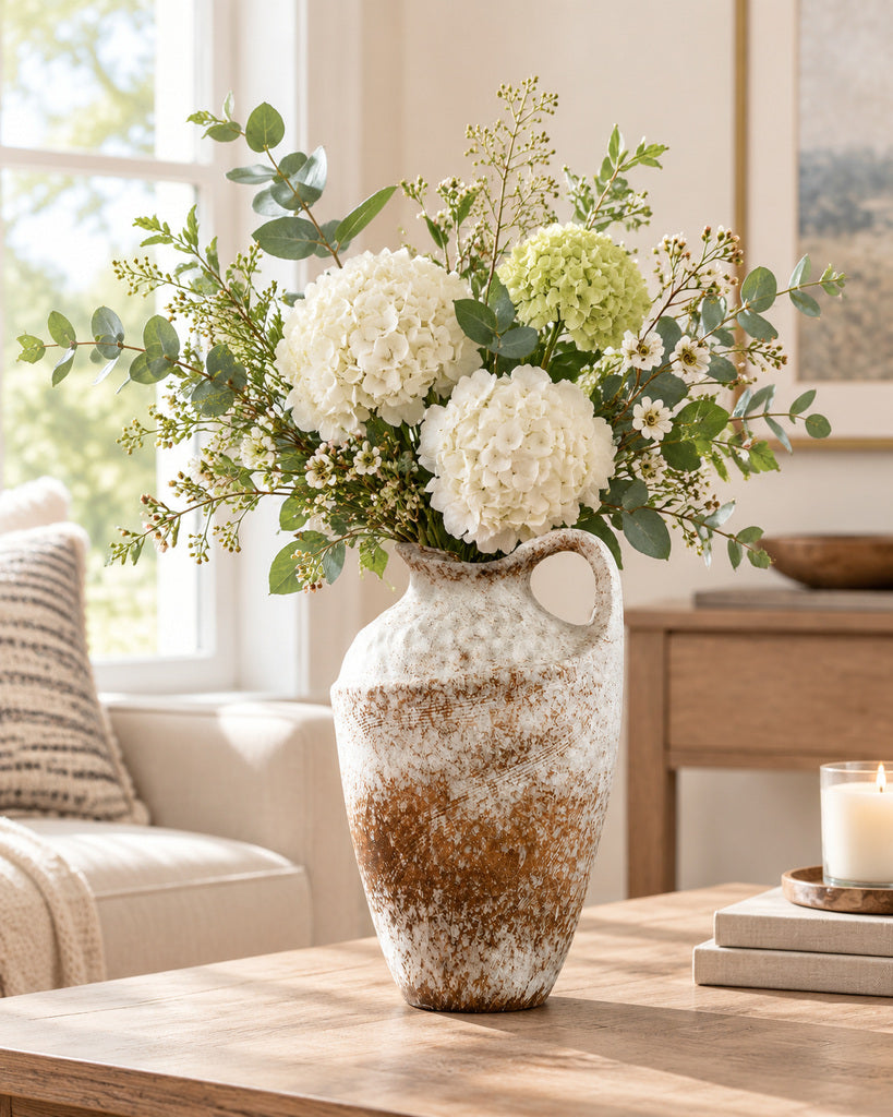 Distressed Frost White Single-Handle Tall Vase - 13.8"