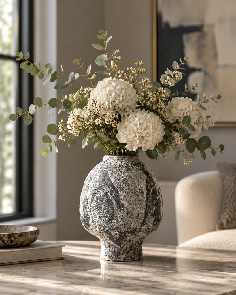 Iron Black & White Pedestal Raised-Texture Vase - 11.8"