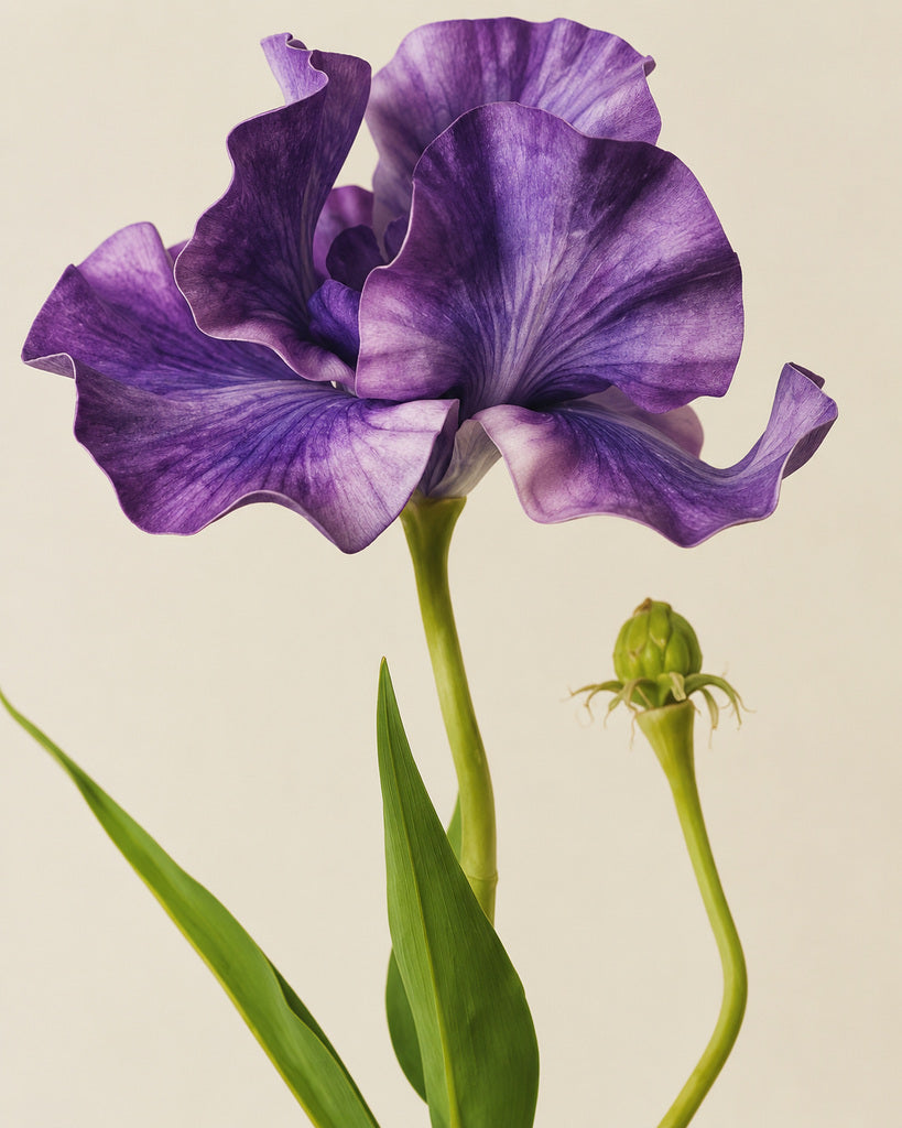 Deep Purple Soft Rubber & Fabric Artificial Iris Stem - 70 cm