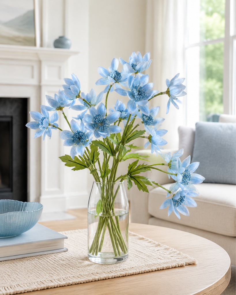Light Blue Plastic, PVC & Soft Rubber Artificial Dandelion Spray - 65 cm