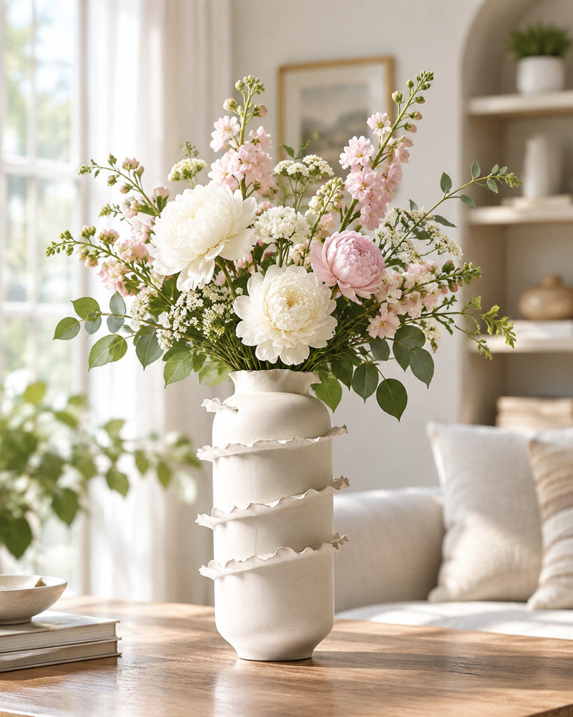 Ivory White Gray-Wash Tall Sculptural Vase - 15.7"