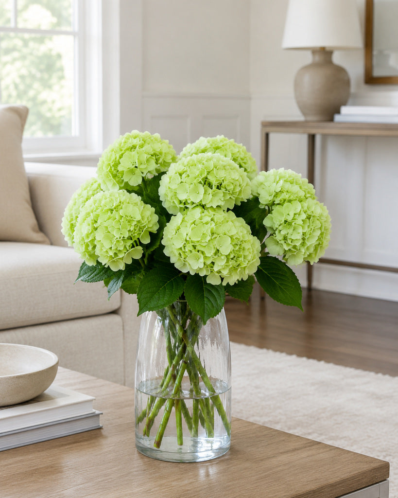 Light Green Soft Rubber Artificial Hydrangea Floral Stem - 50 cm
