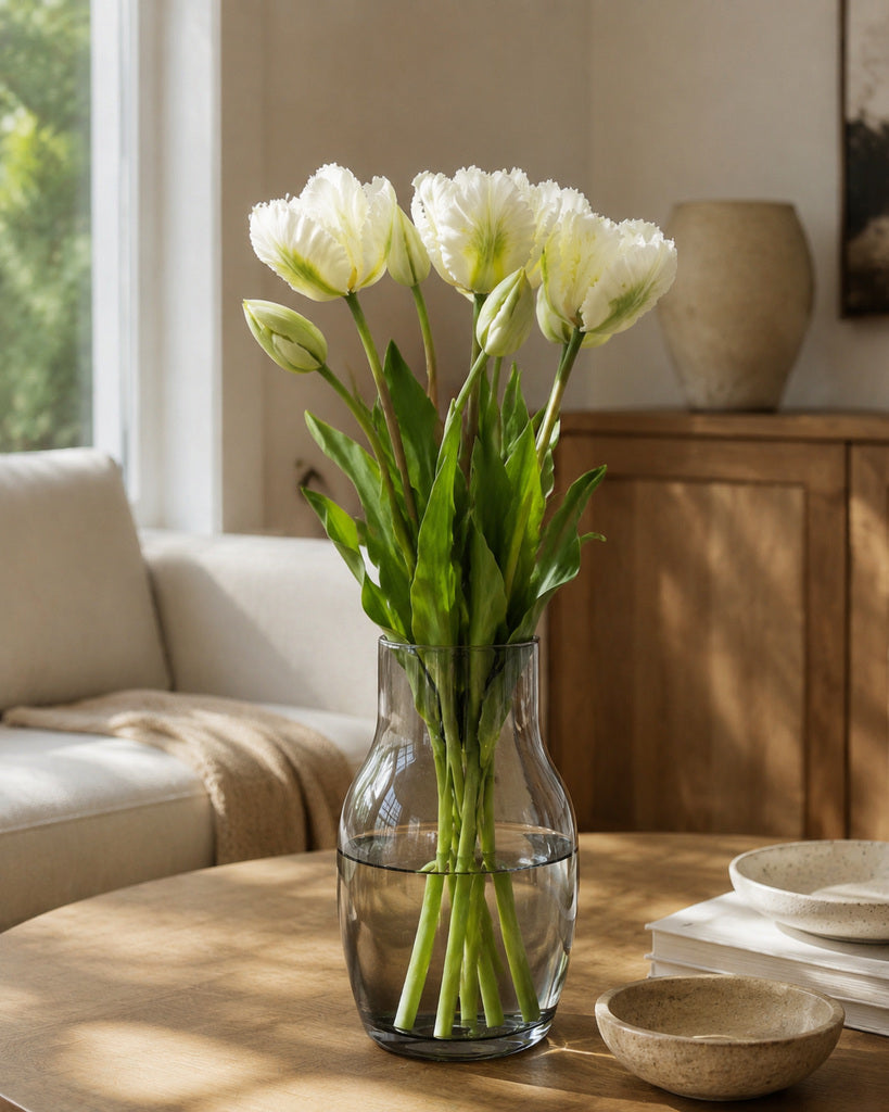 White Soft Rubber Artificial Parrot Tulip Bouquet - 40 cm
