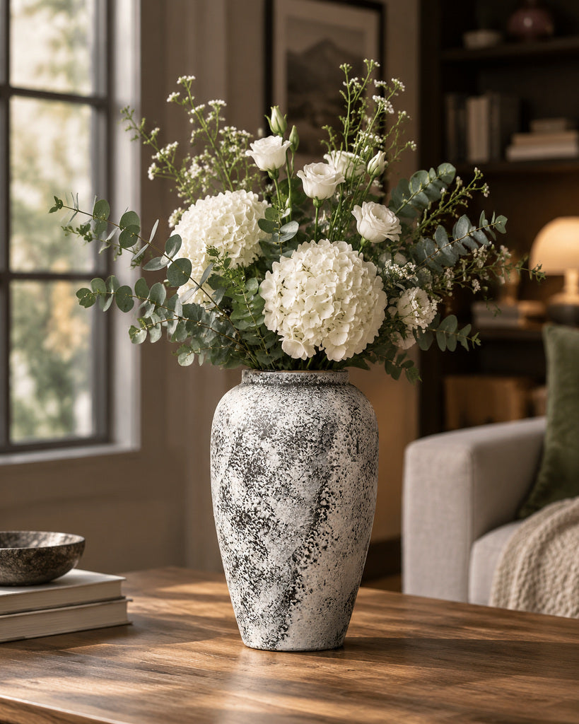 Snow White Speckled Textured Tall Vase - 11.4"