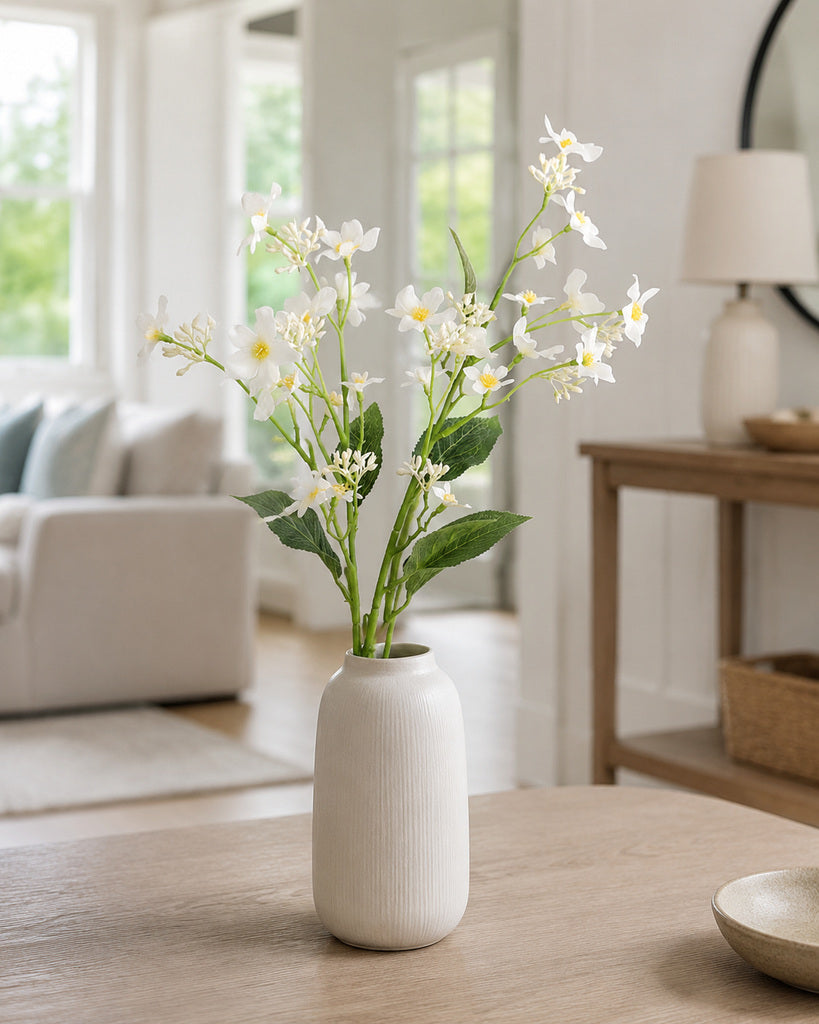White Fabric Artificial Tung Flower Spray - 62 cm