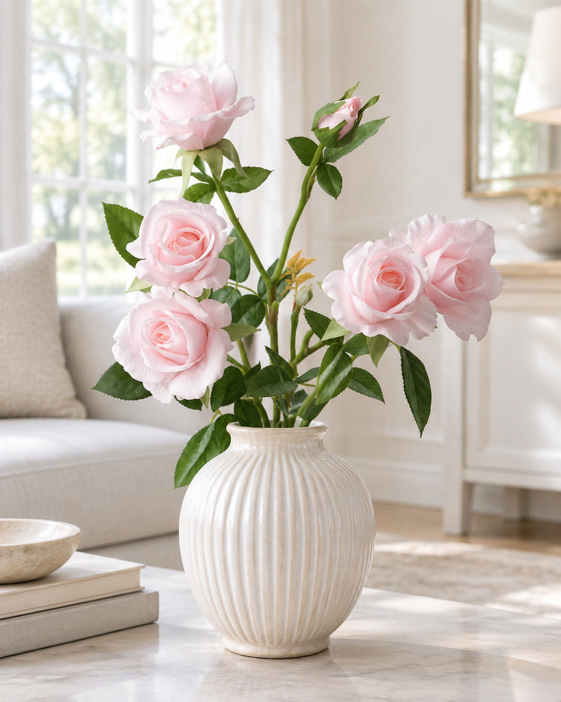 Light Pink Multi-Head Artificial Barbie Rose Stem - 70 cm