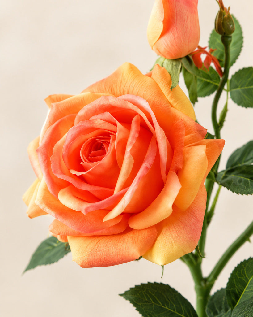 Orange 3-Head Princess Rose Faux Flower Stem - 75cm